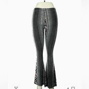 Stretchy, Petite Black and White Patterned Flare Pants